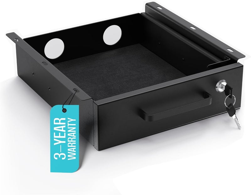 COREMINDED Under Desk Drawer Slide-Out – Lockable Metal Storage Drawer with Cable Management for Office & Home (Single, Non-Bracketed) - Image 1